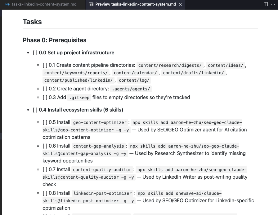 how to build claude skills tasks md file