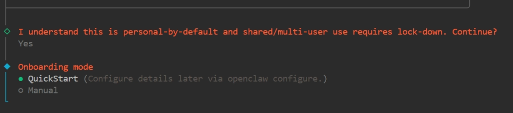 Onboarding mode - OpenClaw Setup