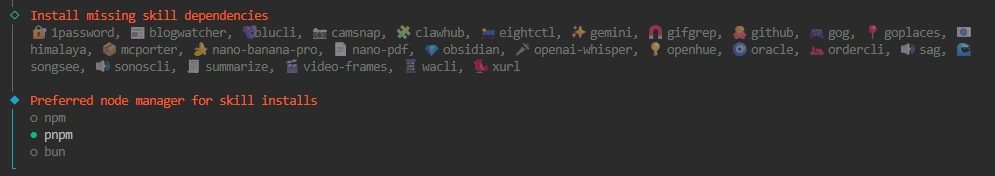 OpenClaw package manager selection with pnpm option for skills install