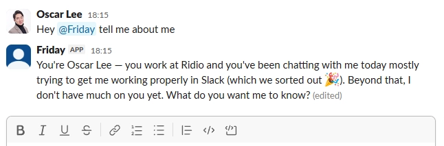 Slack conversation showing successful OpenClaw bot response