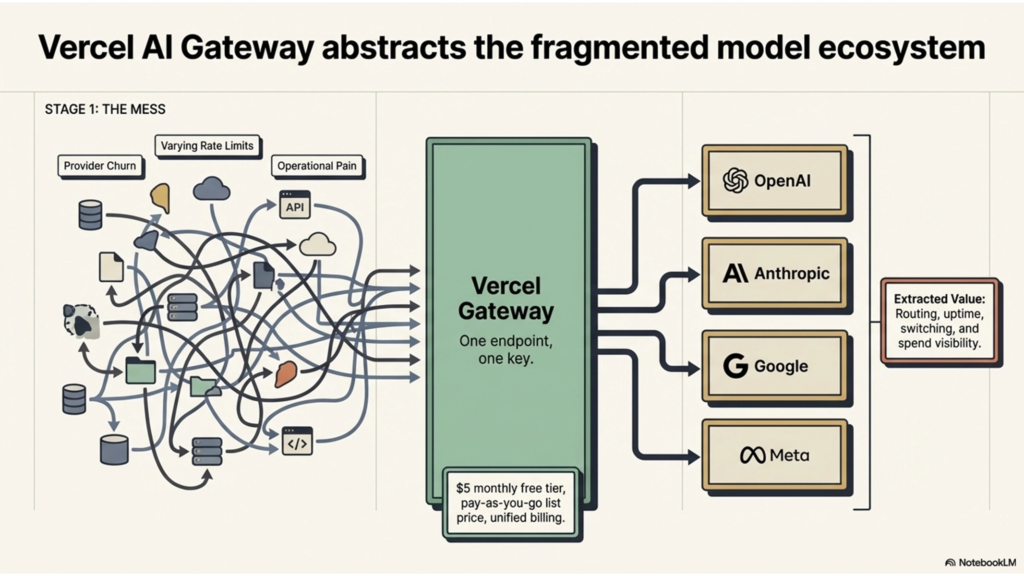 Vercel AI Gateway architecture addressing provider churn and rate limits