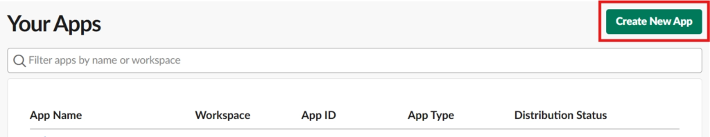 Slack API create new app page for OpenClaw integration