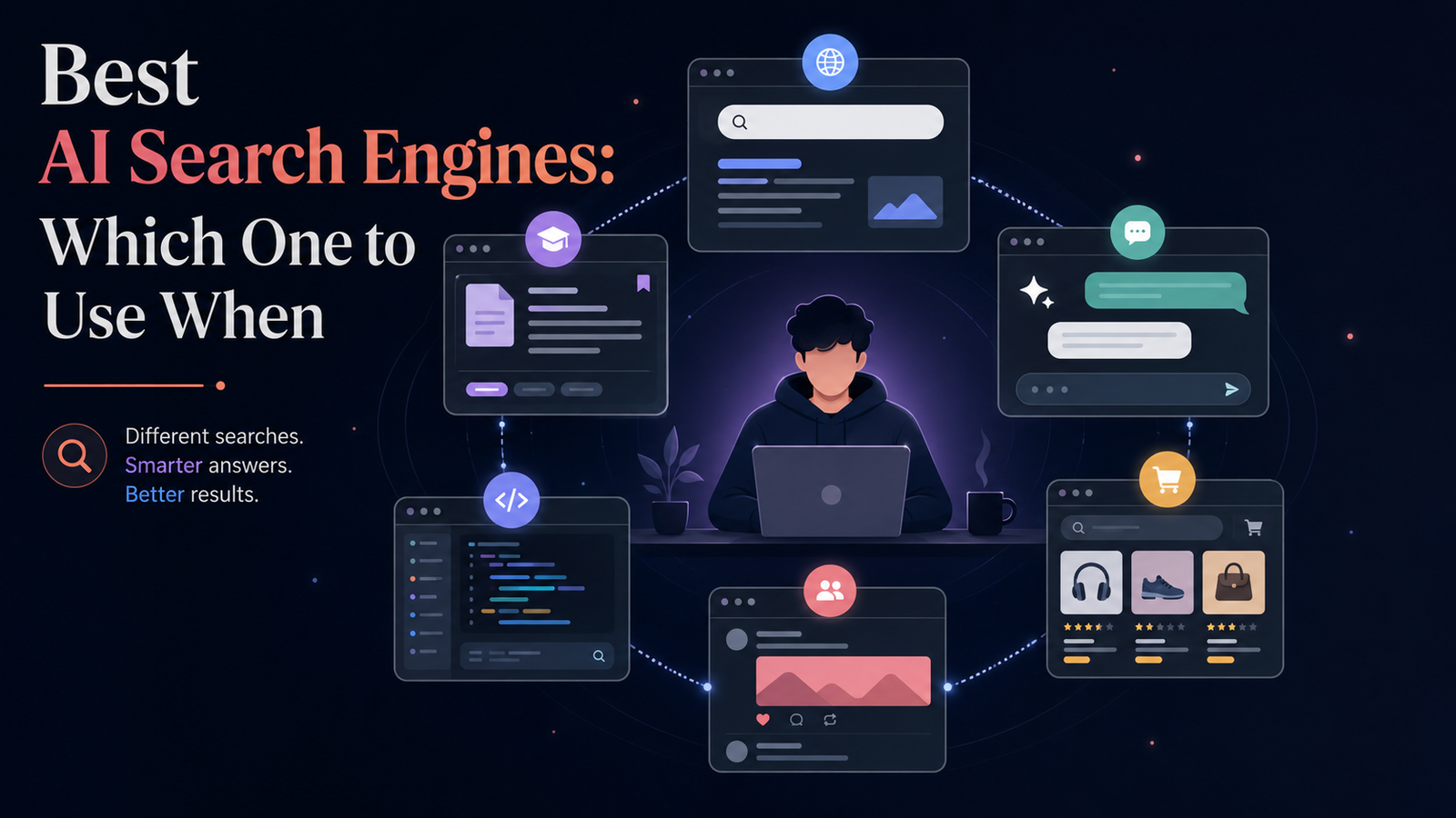 Diagram showing the best AI search engines and what each one is good for