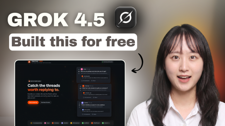 Grok 4.5 coding review showing a Reddit Reply Radar app build test