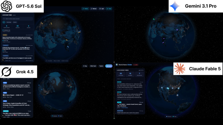 Best AI coding model blind test comparing Fable 5, GPT-5.6 Sol, Grok 4.5 and Gemini 3.1 Pro