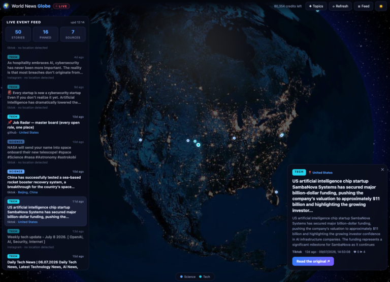 Interactive 3D world news map built by Fable 5